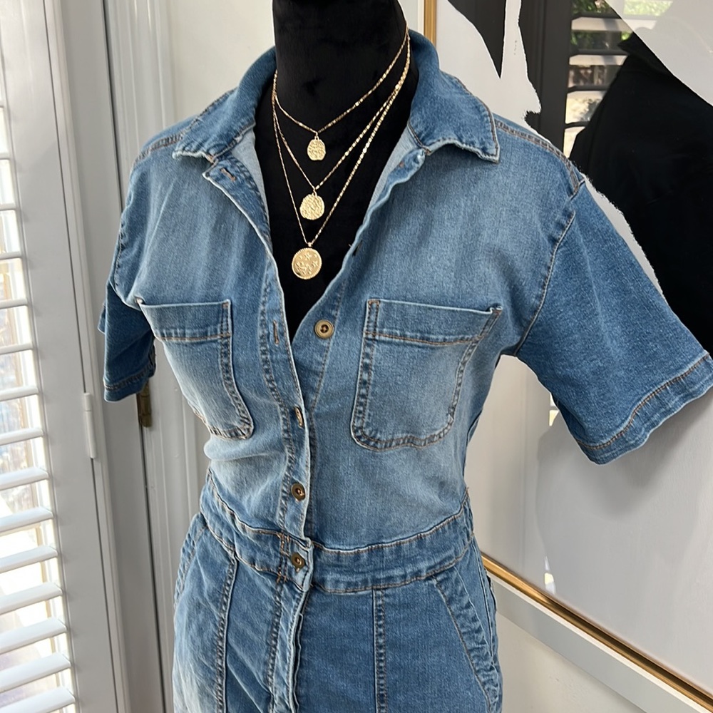 Celebrity Pink Juniors Short Sleeve Denim Stretch Boilersuit, Size XS - Picture 5 of 15